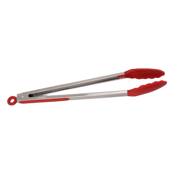 Kjøkkentenger i silikon, rustfritt stål, varmebestandig, sklisikker, matserveringstenger for baking, matlaging, rød, 40 cm / 15,7 tommer