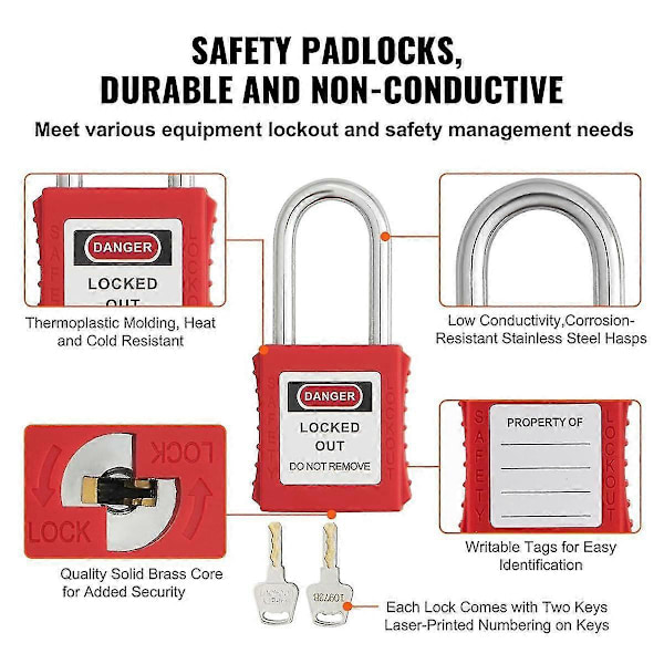 Lockout Tagout Lås Set, 10 ST Säkerhetslås, Lock Out Tag Out Säkerhetslås kompatibla med Electr-B16