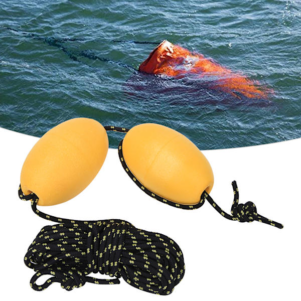 Kajakbåt koppelrep med boj Flytande boll Rostfri stålkrok för fiske Driftankare System Dubbelboll Gul Svart rep