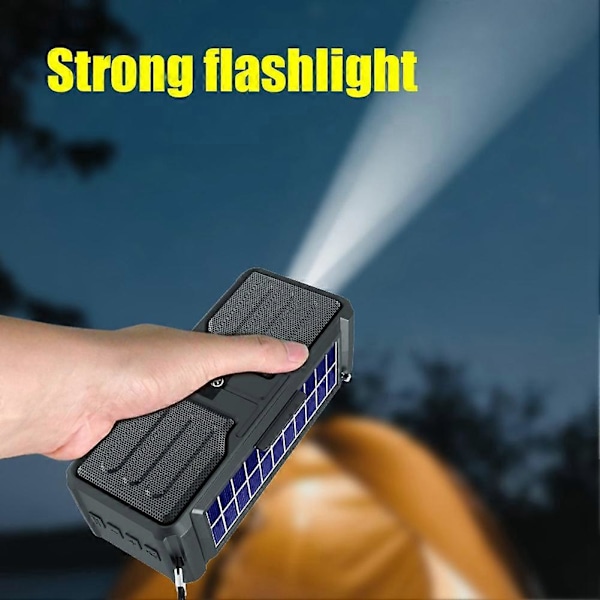 Aurinkovoimalla toimiva Bluetooth-kaiutin stereokaiutin taskulampulla, musta