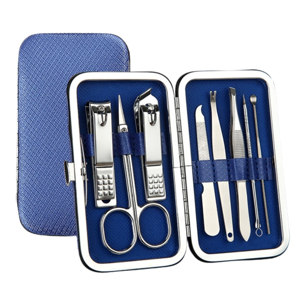 8st set rostfritt stål bärbar nagelklippare Pedikyrverktyg för kvinnor män Hemsalong Blå
