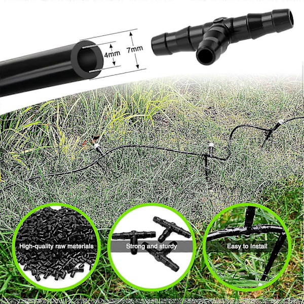 (190 kpl) 4/7 mm muovinen T-liitin letkulle, piikikäs T-liitin puutarhan kasteluletkulle