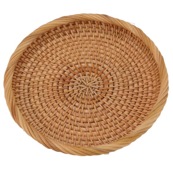 Flettet frugtfad i rattan - elegant, traditionelt og naturligt - serveringsfad til køkkenbord og bord L