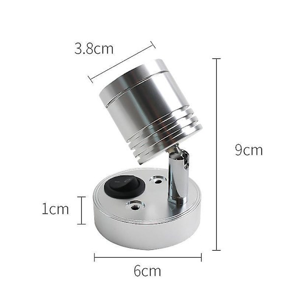 LED Väggmonterad Läslampa, 12V 3W Spotlight för Husbil, Båt, Husvagn, Lastbil - Sängbord Inre Belysningsarmatur med Strömbrytare (2-pack)