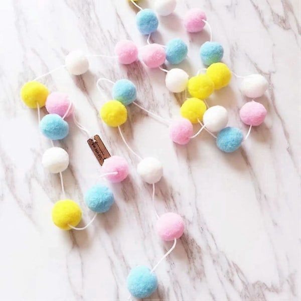 Pom Pom Guirlander - 2 X Filtkugle Snor 2M Håndlavede Hængende Ornamenter Pom Dekoration