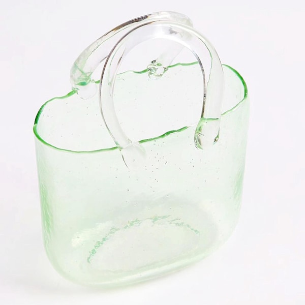 Klar Glas Håndtaske Formet Vase til Hjemmebryllup Dekoration i Lysegrøn