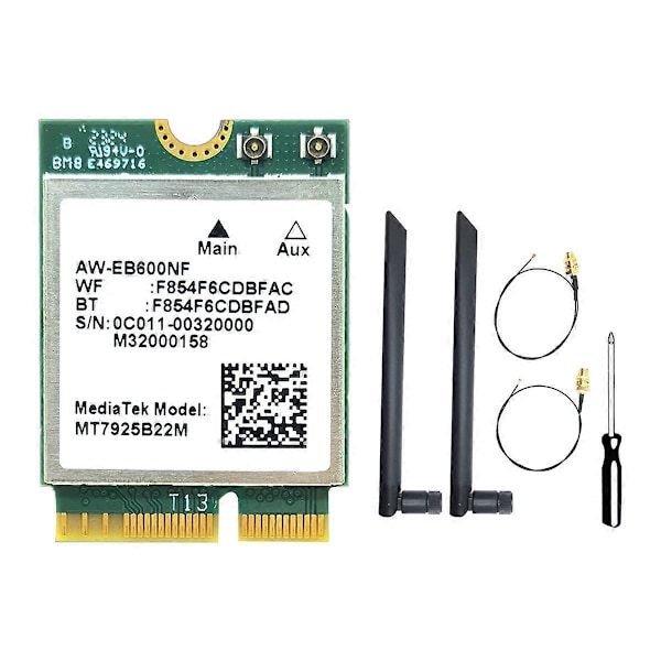 MT7925 WIFI 7 -kortti + 2x antennia 5400Mbps 2.4G/5G/6G WiFi -korttisovitin