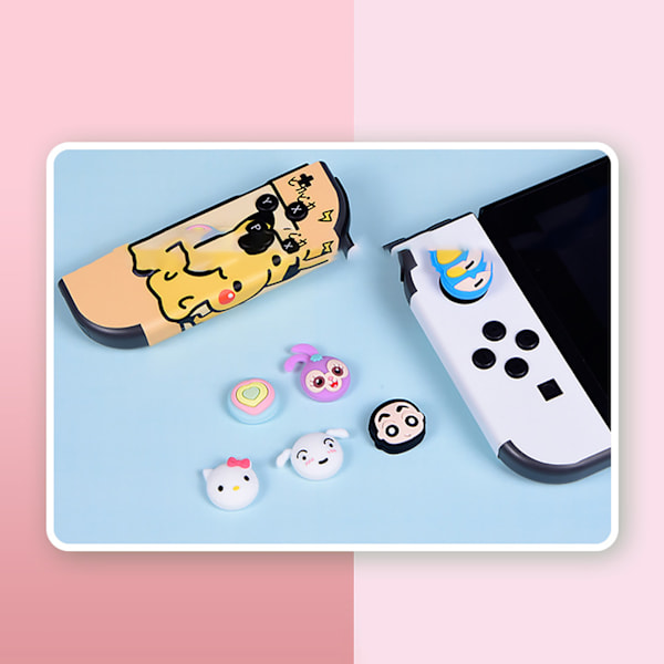 Silikone joystick-cover, søde tegneserie, ergonomisk, ridsefast gaming tommelfingergreb cover til Switch Miqi og Mini 4 stk.
