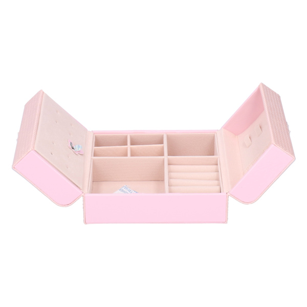 Smykkeæske Fashionable PU Læder Halskæde Vedhæng Ørering Organizer Display Case 15x15x6.5cmPink