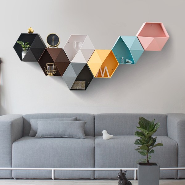 Hexagonal vägghylla Geometrisk Hexagonal förvaringshylla Enkel geometrisk vägg flytande hylla
