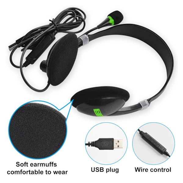 USB-headset med mikrofon, støjreducerende computerheadset til erhvervskaldcenter og kontor