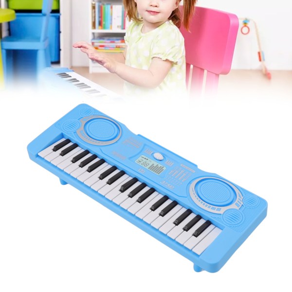 Blå 37-tangenters klaviaturpianoleksak för barn: Förbättra hand-öga-koordination med detta pedagogiska musikinstrument Blue