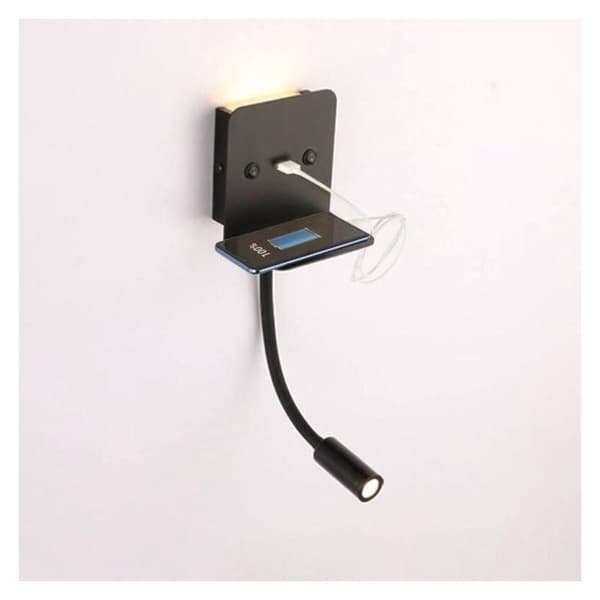 Slange 3W LED Væglampe + Læselampe med USB-port - Sort