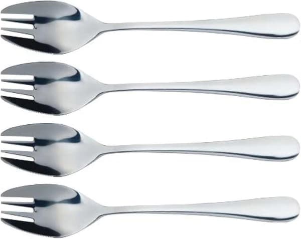 Stainless Steel Buffet Fork Spoon Set, 4-Piece, Mirror Polished Finish, Silver
