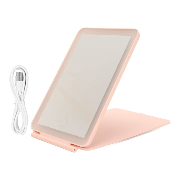 Upplyst sminkspegel 3 färger Ljuslägen Vikbar Uppladdningsbar Bärbar Mini smink-LED-spegel för resor Hembruk Rosa