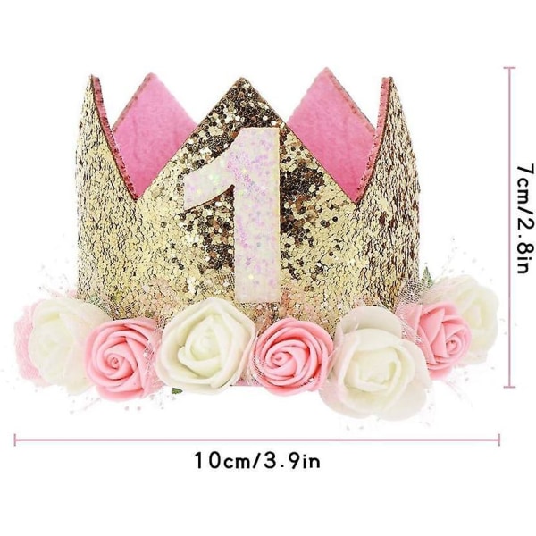 3-års fødselsdag Princess Crown Party Hat med blinkende mønt og lyserøde dekorationer til piger, fødselsdagsgave