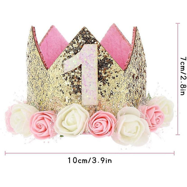 3-årsdagen Princess Crown Party Hat med blinkende mynt og rosa dekorasjoner for jenter, bursdagsgave