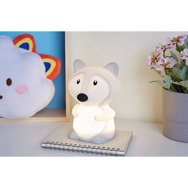 Fox Natlampe Batteri LED Lampe til Børneværelset med Farveskift, Lavet af BPA-fri Silikone, Hvid