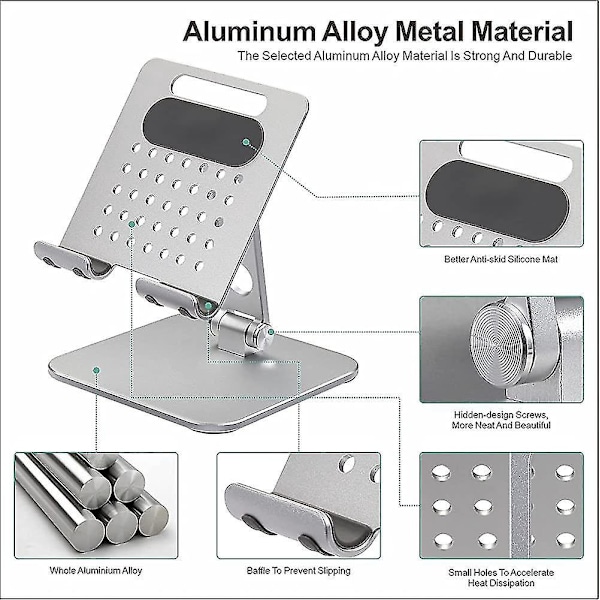 Tablet Stand - Justerbar Aluminium, Ipad Tablet Stand, Skrivebordsmontering Kompatibel Med Tablets
