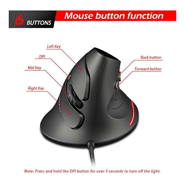 Trådløs mus, 2,4 GHz Ergonomisk Vertikal Mus, 6 Knapper, Avtakbar Håndleddsstøtte, Justerbar DPI USB Optisk Mus, Trådløs Mus for PC, Laptop