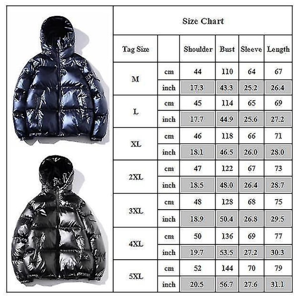 Løs Sittende Svart Vinterhettejakke for Menn, Tykk og Blank, 4XL