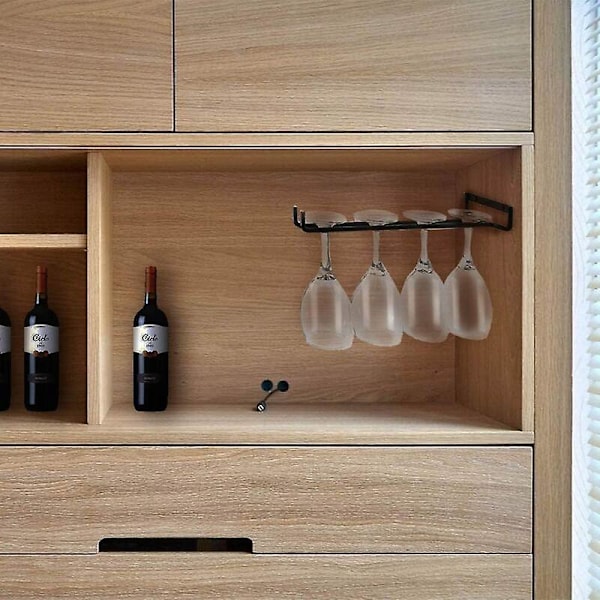 4 stk. glasholdere til hylde, jern glasholder til 4 glas, vægmonteret vinglas display rack, omvendt glasholder til vinskabe, barer, Ki