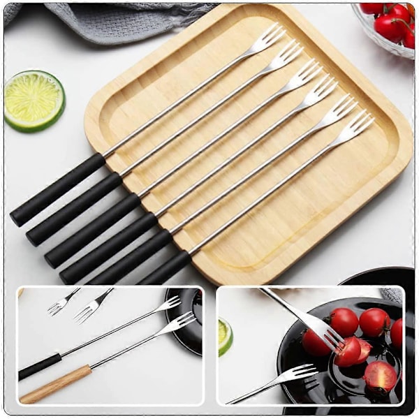 6 stk. Fonduegafler i rustfritt stål med varmebestandig håndtak for ostefondue, stekt kjøtt, dessertgaffel, fondue smeltespyd, grillgaffel