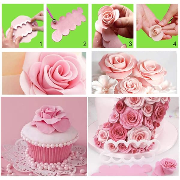 3 STK Rosebladformer Rosebladkutter for Kake Fondant Dekorering Bakeverktøy