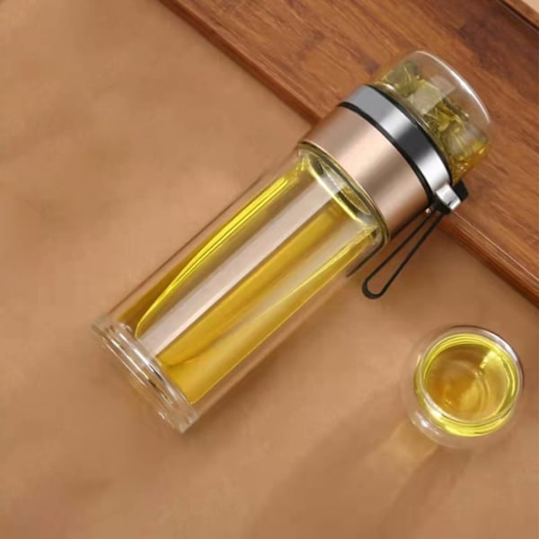 Glass Transparent Tea Bottle Portable Tea Water Bottle Tea and Water Separation Bottle Gold