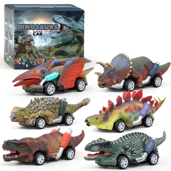 Seks charmerende tilbagetræksbiler med dinosaur-tema, perfekte børnegaver til børn