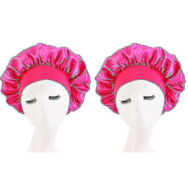 2 Pakke Dame Sateng Ensfarget Sovehatt Nattlue Hårpleie Bonnet Nattcaps