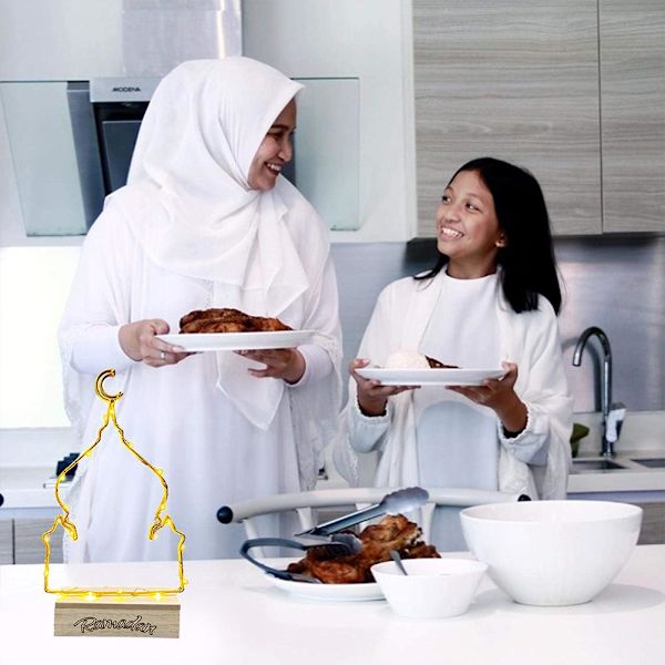 LED Eid Måneskinslampe Ramadan Mubarak Dekorative Lys Multifunktionelle Holdbare Jernpynt