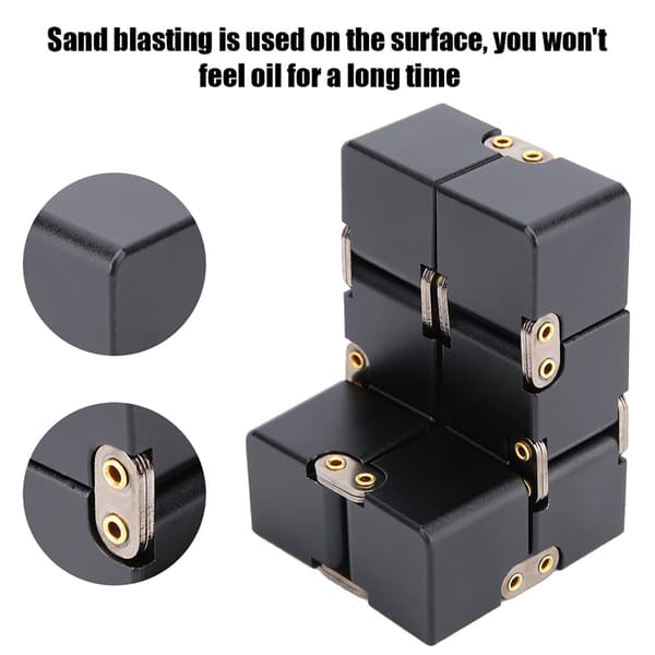 Håndholdt Fidget Legetøj i Aluminiumslegering Infinity Desk Magic Cube Stressaflastende Legetøj Sort