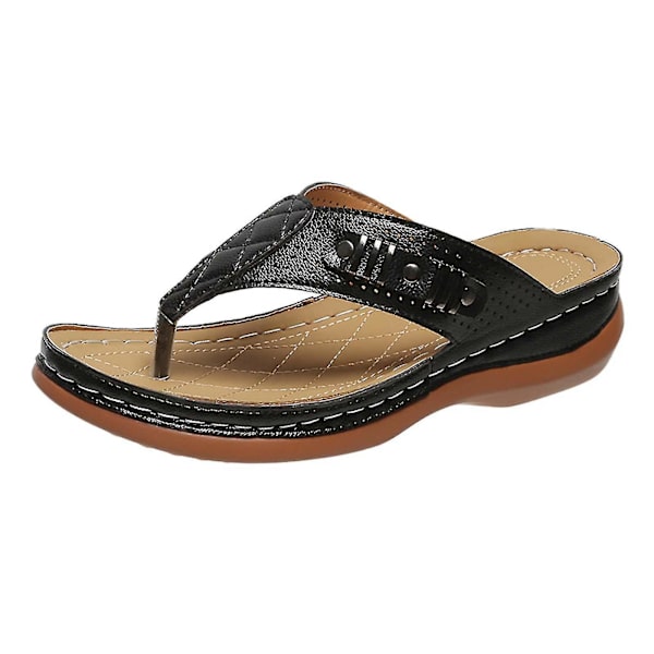 Ortopediska kilklackar Flip-flops Svarta strand sandaler för kvinnor