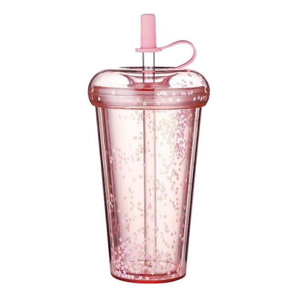 Dobbel Straw Tumbler, 420ml - Rosa - Gjenbrukbar Kaffe- og Juicekopp