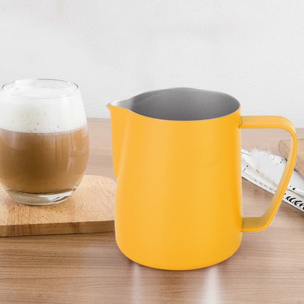 350 ml melkekanne i rustfritt stål, melkeskummer, kaffe latte-beholder, kopp, kaffeutstyr, gul