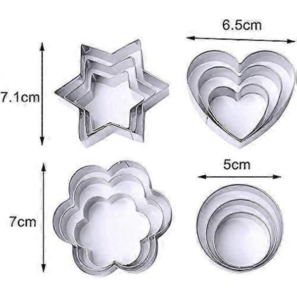 Set med 12 Hjärtformade Kakformar, Kakformar i Metall, Kakformar i Rostfritt Stål, Bakformar, Fondant Kaka Choklad