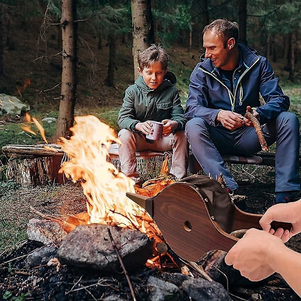 Eldbälg, Luftblåsare i Trä, Eldblåsare, Manuell Bälg med Snodd, för Eldstad, Grill, Utomhuscamping