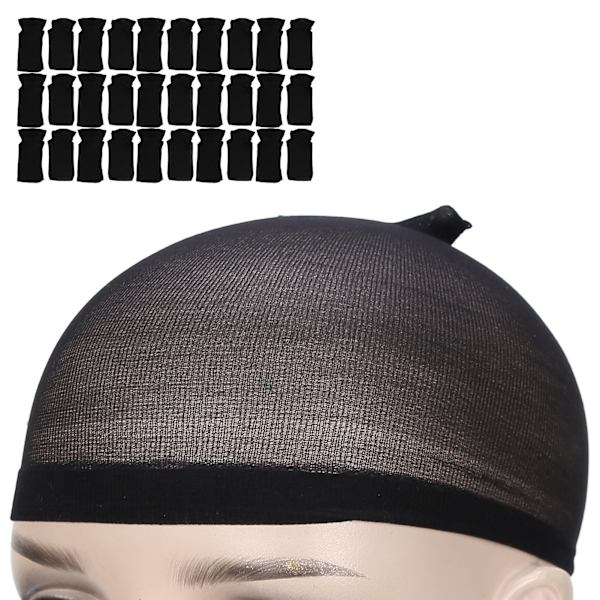30st Professionell Strumpa Peruk Cap Stretchig Elastisk Tvättbar Portabel Hårnät Set Svart