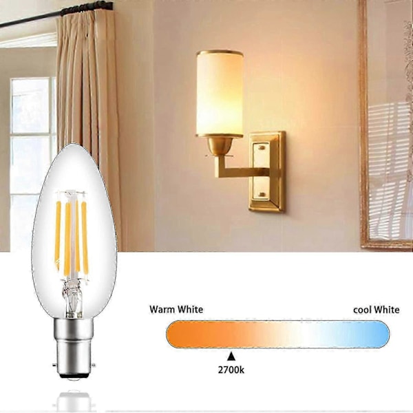 2W C35 B15 LED Filamentlampa Ej Dimbar Ljuslampa 2700K Varmvit Motsvarande 20W Glödlampa 360 Graders Vinkel Montering 6_SZXM