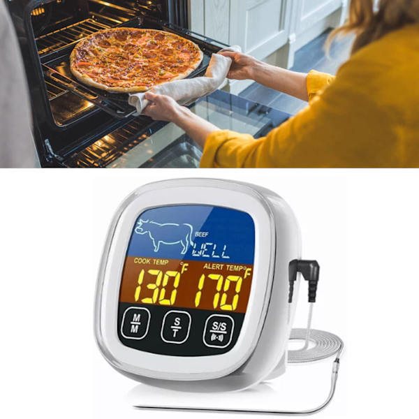Digitalt kjøtttermometer med øyeblikkelig avlesning, berøringsskjerm, mattermometer med lang sonde for matlaging og grilling på kjøkkenet