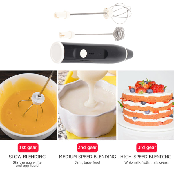 USB oppladbar elektrisk melkeskummer håndholdt kaffemikser eggvisper (svart, 1 stk)