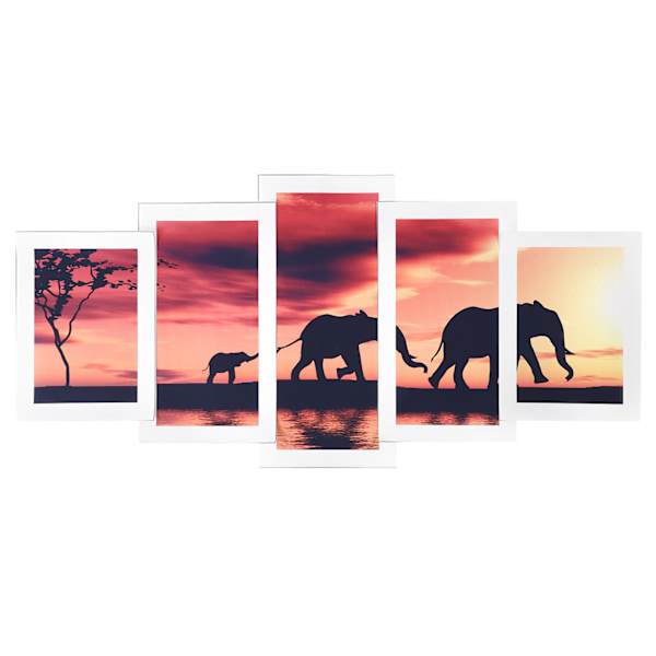 5 stk. rammeløse malerier Elefanter i solnedgang Vægkunst Dyreværk Landskabsbilleder (2 stk. 20x30 2 stk. 20x40 1 stk. 20x50 )