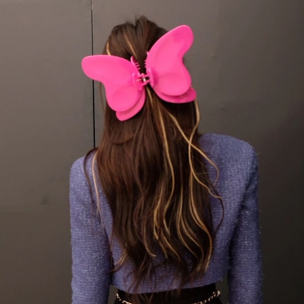 Hair Claw Clip Extra Suuri Pyöreä Kampahampaat Kevyt perhoshiuskiinnike hiusten muotoiluun Pinkki