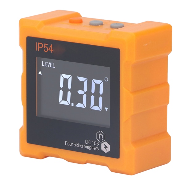 IP54 Vinkelmåler 4x90° LCD Digital Display 4 Side Stærk Magnetisk Vinkelmåler Inclinometer 360° 1300mAh Orange