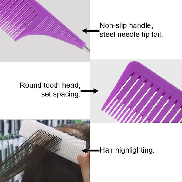6 x Professionell Vävning Slingor Foliering Hårkam för Hårstyling