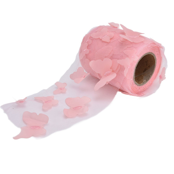 Tulle rullar elegant stil tredimensionellt mönster ljusa färger band för att dekorera bröllop rosa