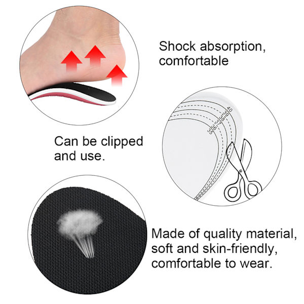 Unisex plattfots ortos innersula Arch Support Plantar Fasciitis Smärtlindring Korrigering fotdyna (röd botten Svart yta S: 3540)