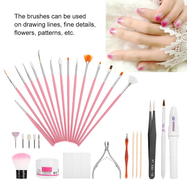 Professionellt nagelkonstverktyg nagelbandstrimningskvarn pusher set gelborstar kit