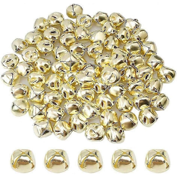 100 st Julbjällror, Metallhantverksbjällror i bulk, för Juldekoration DIY Smyckestillverkning - Guld - 15mm_SZXM